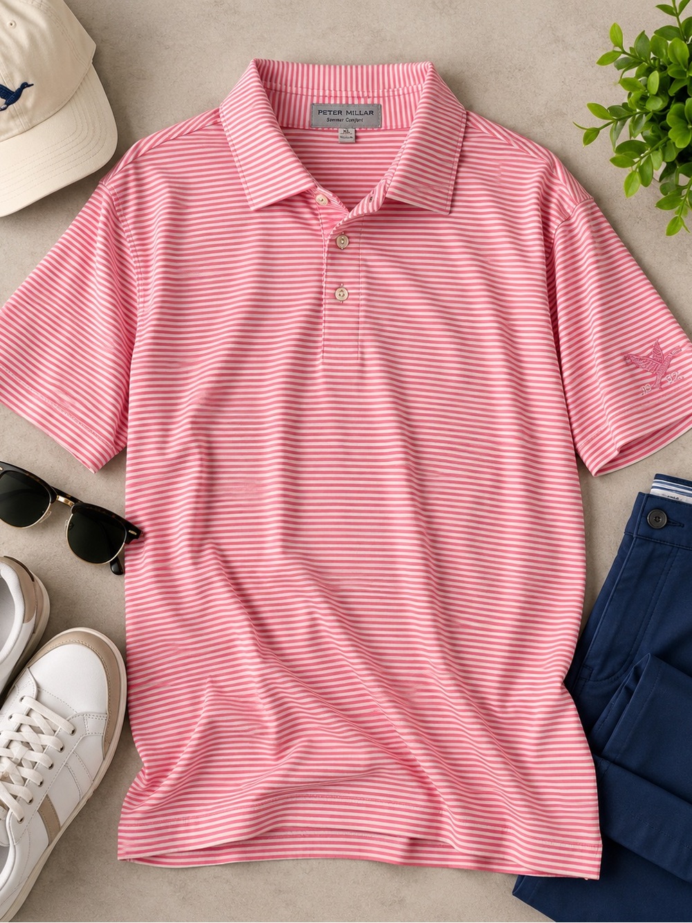 Peter Millar Summer Comfort Pink Stripe Golf Polo Men’s XL